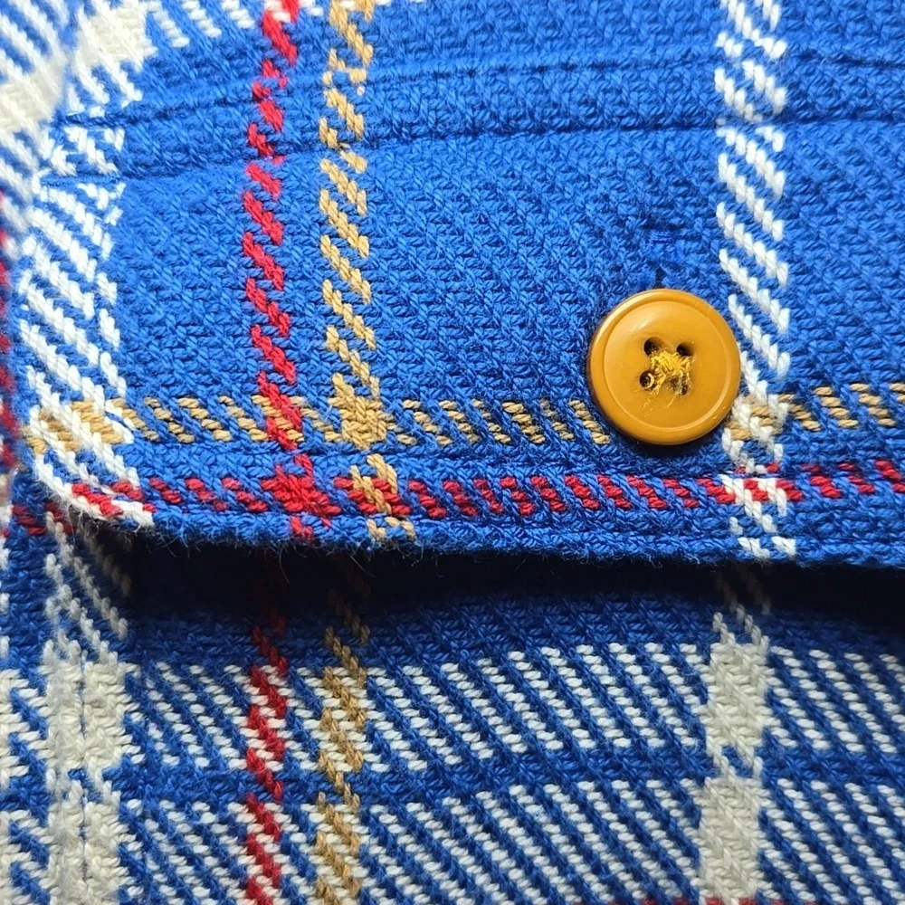 L.L. Bean Blue Plaid Button Front Knit Cotton Pocket Shirt Shacket NWOT